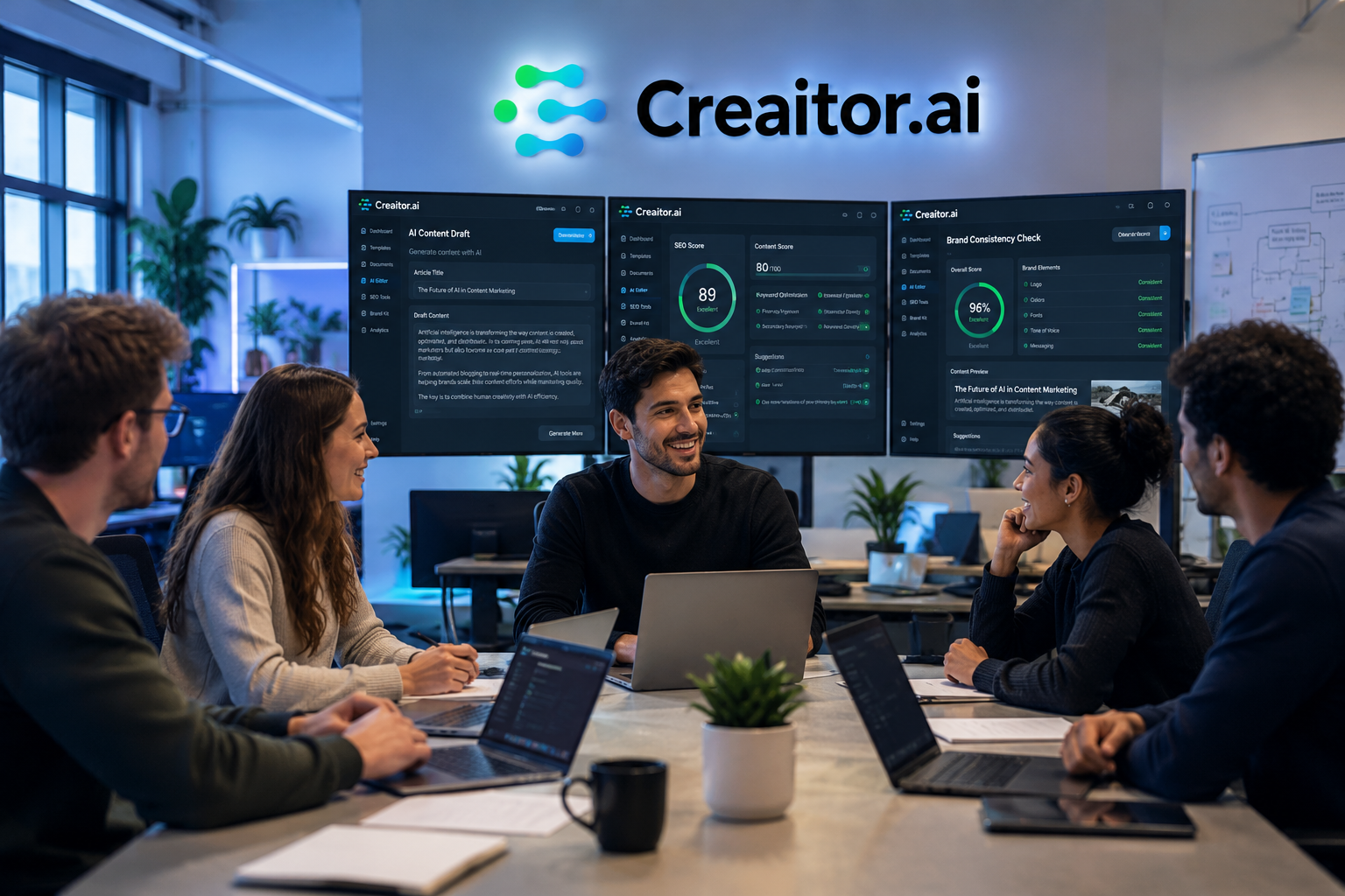 Content team using Creaitor AI platform for multilingual SEO content production