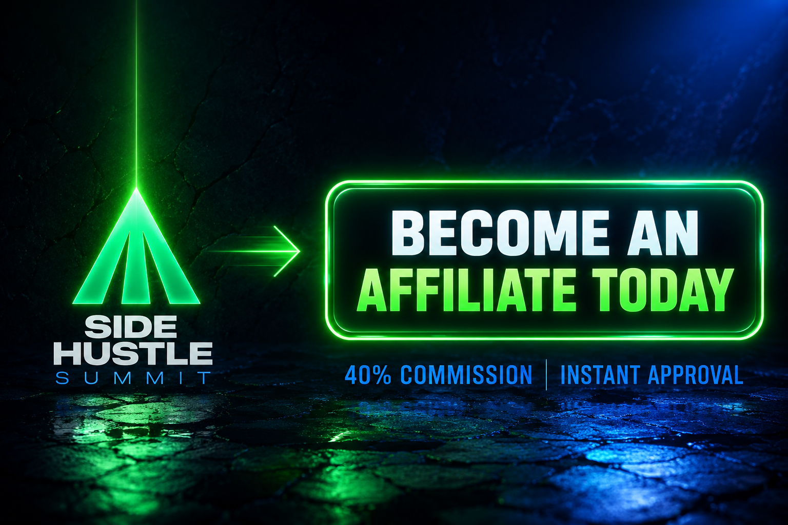 Side Hustle Summit logo with call to action to register as an affiliate partner