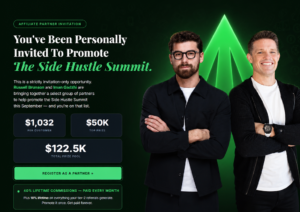 Side Hustle Summit affiliate partner invitation featuring Russell Brunson and Iman Gadzhi
