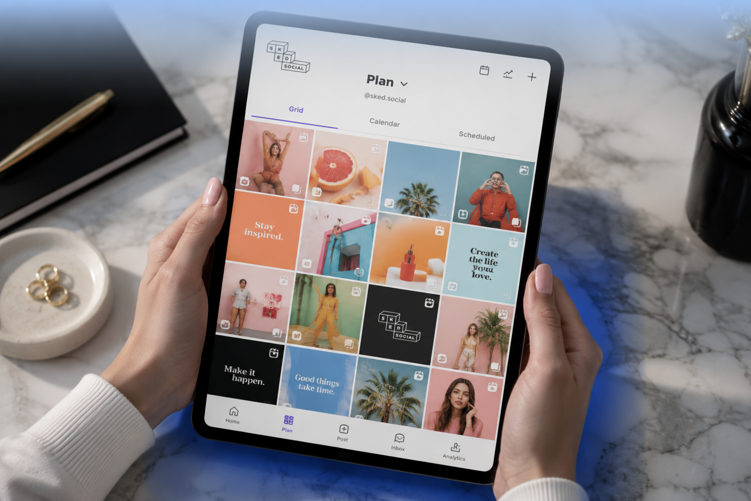 Instagram grid planning interface with visual content organization