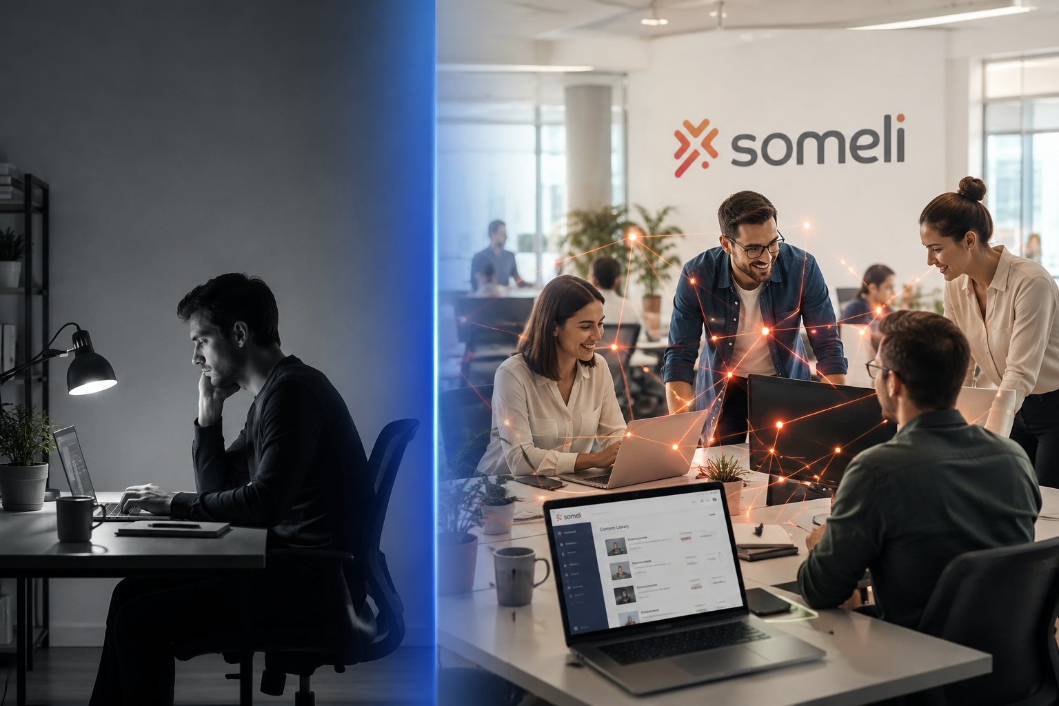Visual comparison between solo creator and team advocacy use case for Someli AI