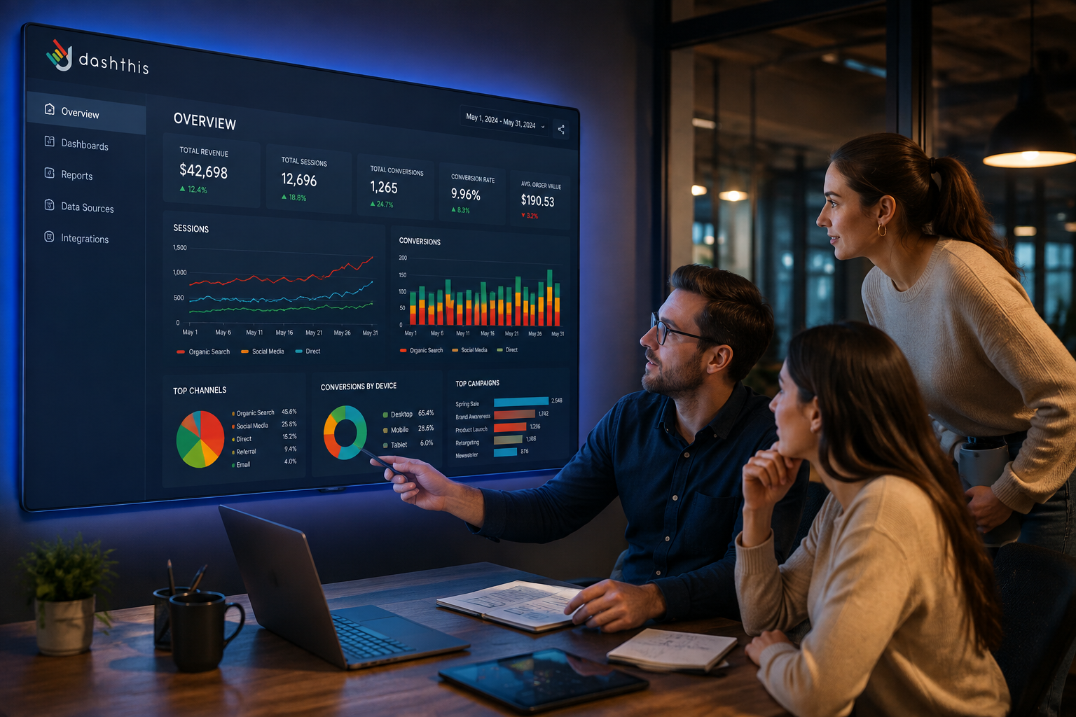 Marketing agency team using DashThis for client reporting