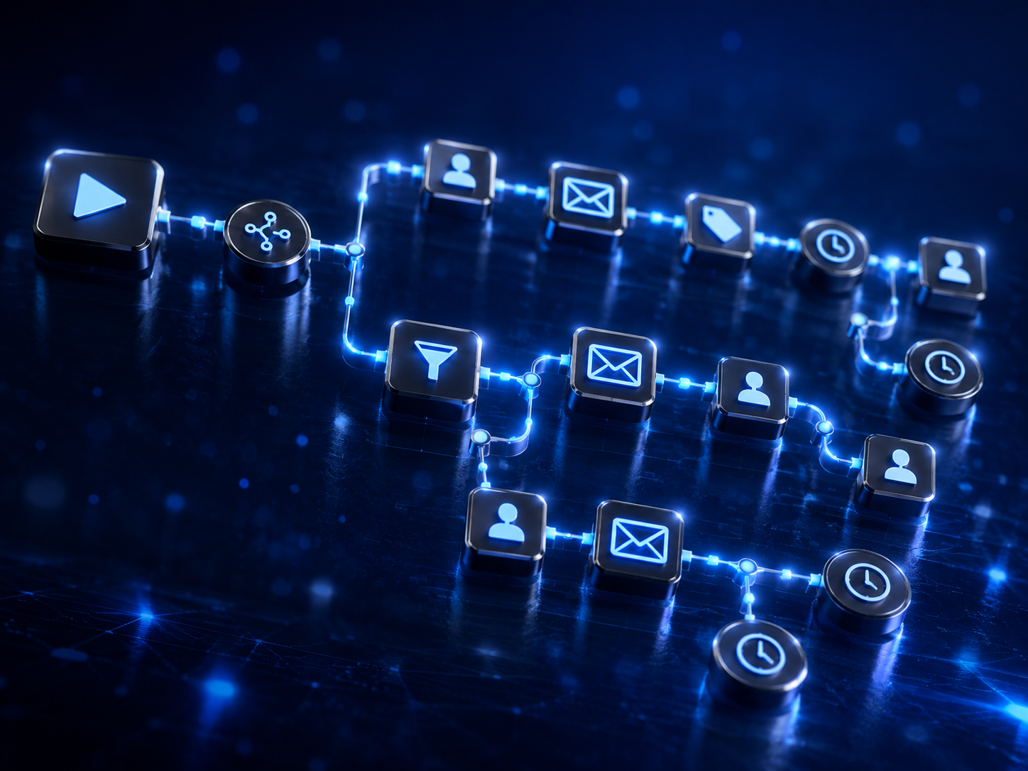 Visual representation of a drag-and-drop email automation flow builder