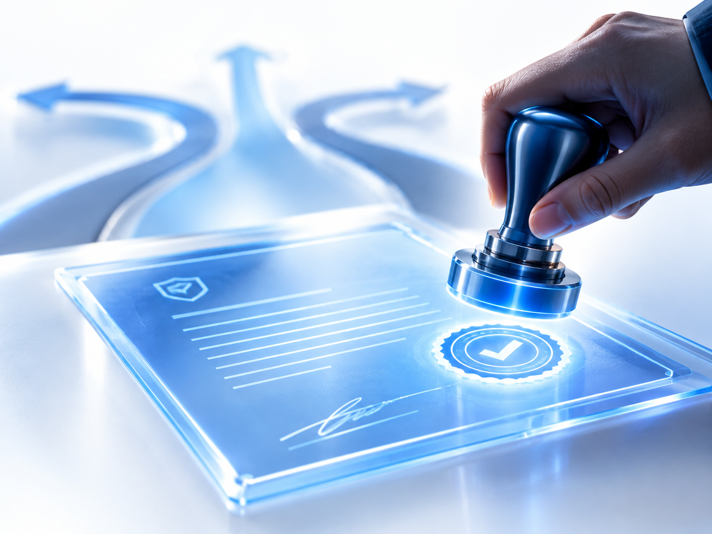 Glowing certificate being validated, symbolizing documented proof of competence