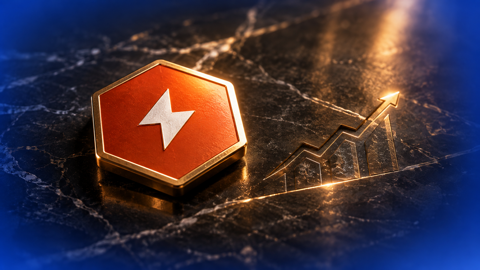 Premium certification investment concept with hexagon seal and financial growth symbolism