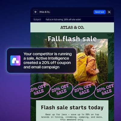 Screenshot of the ActiveCampaign panel where the AI assistant's Proactive Drafts and Ideas feature surfaces suggestions directly inside the user's account.