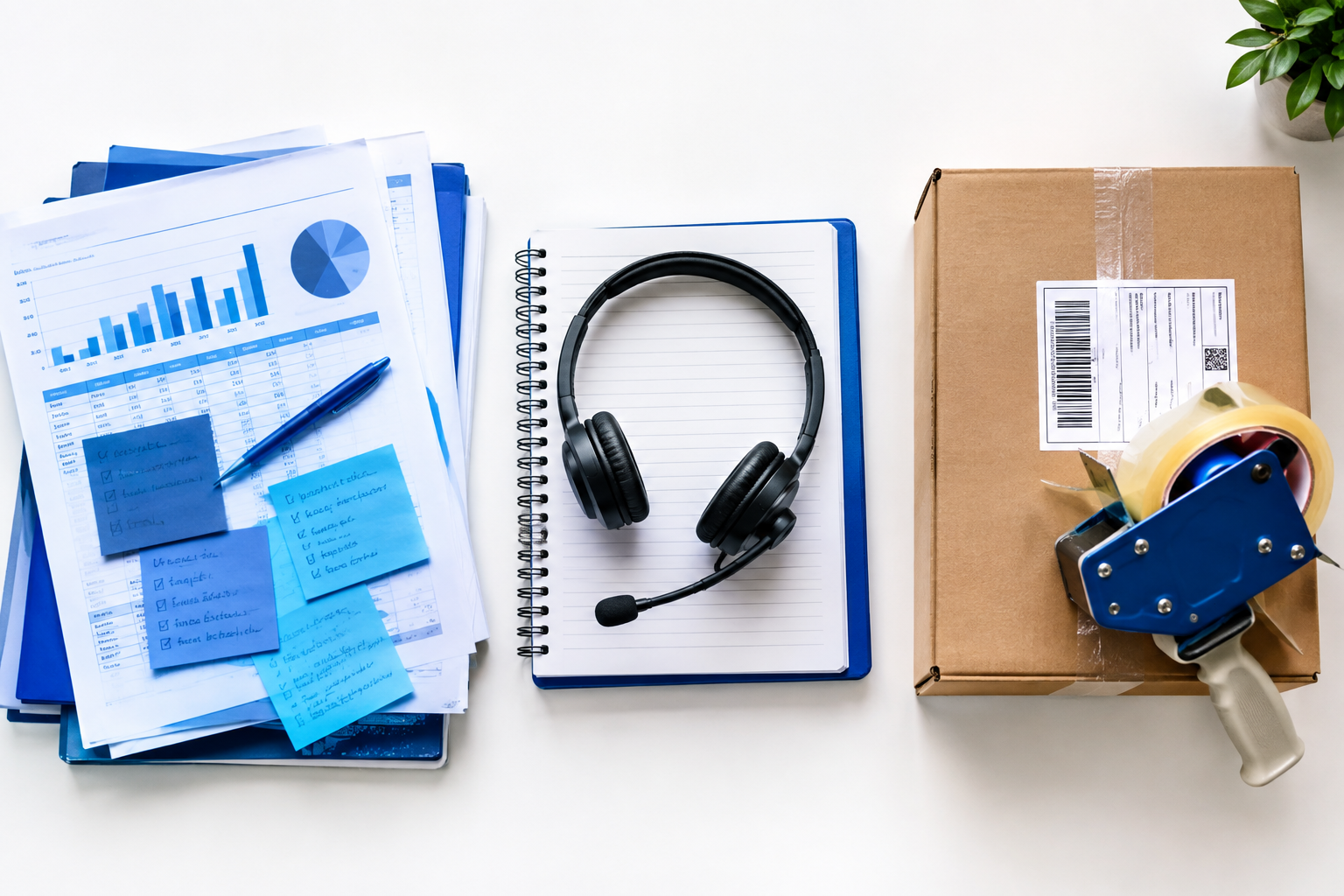 Layered workflow stages representing internal tasks, customer support and fulfillment automation